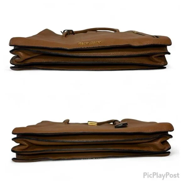 Miu Miu Madras Brown Leather 2 Way Tote - Picture 15 of 16